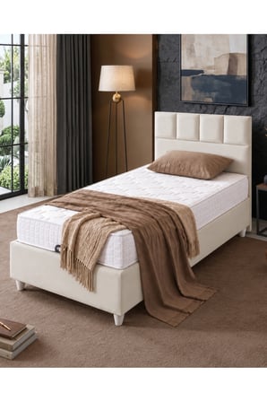 Baza Seti, Monaco Tek Kişilik Baza Başlık Maxi Yatak Seti, Krem - 100x200 cm