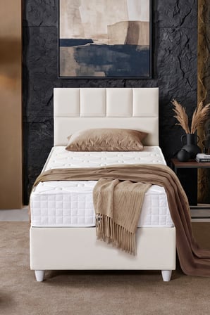 Baza Seti, Monaco Tek Kişilik Baza Başlık Maxi Yatak Seti, Krem - 100x200 cm