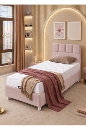 Baza Seti, Monaco Tek Kişilik Baza Başlık Maxi Yatak Seti, Pembe - 100x200 cm