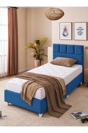 Baza Seti, Monaco Tek Kişilik Baza Başlık Maxi Yatak Seti, Mavi - 100x200 cm