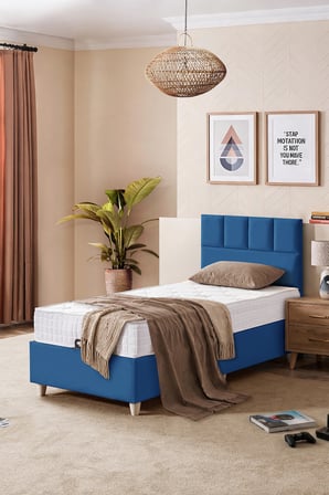 Baza Seti, Monaco Tek Kişilik Baza Başlık Maxi Yatak Seti, Mavi - 100x200 cm