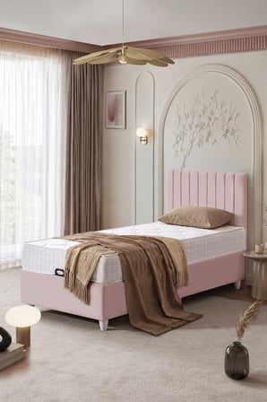 Baza Seti, Alessa Tek Kişilik Baza Başlık Maxi Yatak Seti, Pembe - 100x200 cm