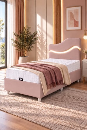 Baza Seti, Merry Ledli Tek Kişilik Baza Başlık Maxi Yatak Seti - 100x200 cm