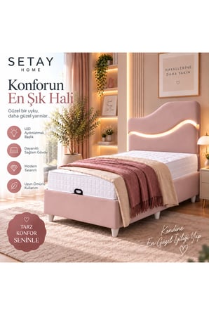 Baza Seti, Merry Ledli Tek Kişilik Baza Başlık Maxi Yatak Seti - 100x200 cm