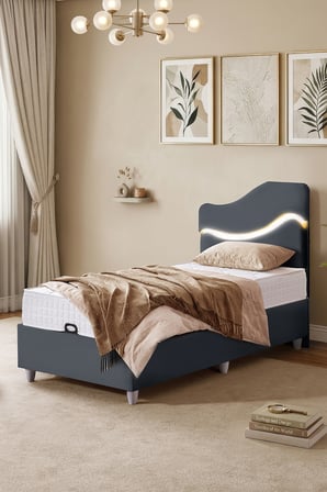 Baza Seti, Merry Ledli Tek Kişilik Baza Başlık Maxi Yatak Seti - 100x200 cm
