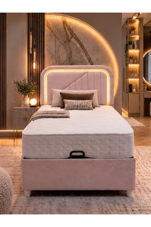 İkili Baza Seti, Lyon Ledli Tek Kişilik Baza Başlık Seti - 100x200 cm
