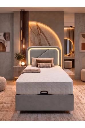Baza Seti, Lyon Ledli Tek Kişilik Baza Başlık Maxi Yatak Seti - 90x190 cm