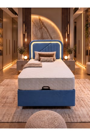 Baza Seti, Lyon Ledli Tek Kişilik Baza Başlık Maxi Yatak Seti - 90x190 cm