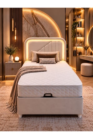 Baza Seti, Lyon Ledli Tek Kişilik Baza Başlık Maxi Yatak Seti - 100x200 cm