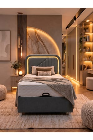Baza Seti, Lyon Ledli Tek Kişilik Baza Başlık Maxi Yatak Seti - 100x200 cm