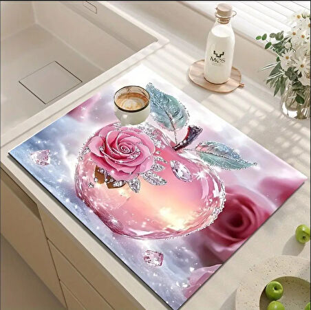 55 CM x 45 CM GÜL ELMAS TASARIMI TEZGAH ÜSTÜ BULAŞIK KURUTMA MATI BULAŞIKLIK KURUTMA ÖRTÜSÜ