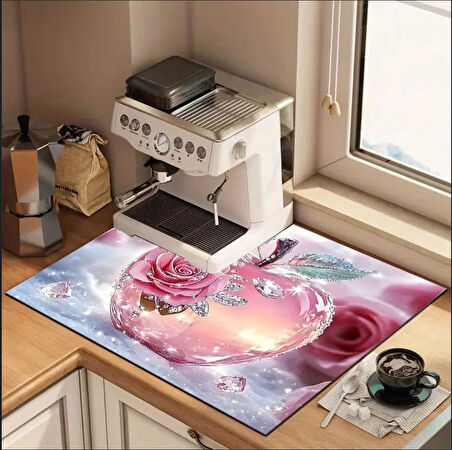 55 CM x 45 CM GÜL ELMAS TASARIMI TEZGAH ÜSTÜ BULAŞIK KURUTMA MATI BULAŞIKLIK KURUTMA ÖRTÜSÜ