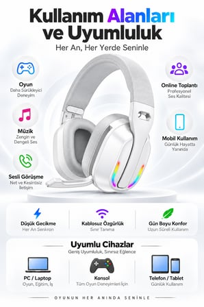 PG-B500 V5.4 Bluetooth Kablosuz Gaming Kulaklık RGB Aydınlatma 26 Saat Pil Düşük Gecikm