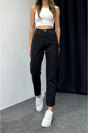 Çnr Kadın Yüksek Bel Mom Jeans Likralı Esnek Kot Pantolon Yeni Hsn