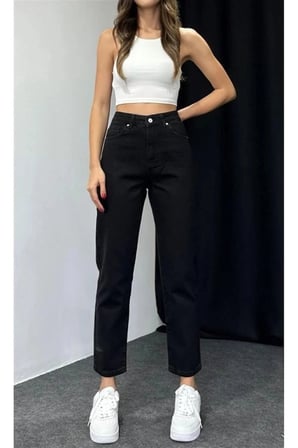 Çnr Kadın Yüksek Bel Mom Jeans Likralı Esnek Kot Pantolon Yeni Hsn