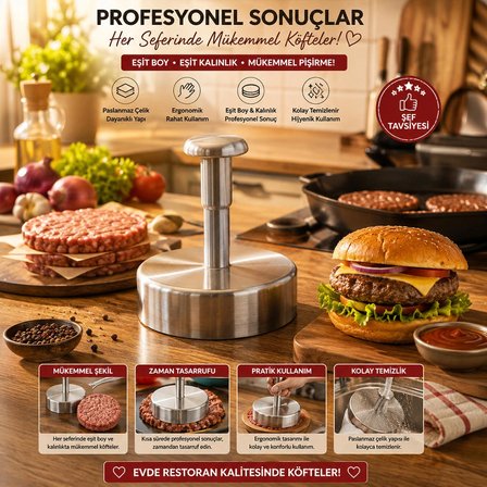 Porsima 1832 Hamburger ve Köfte Kalıbı Köfte Presi Şekillendirici Burger Press Pratik Köfte Yapma Aparatı