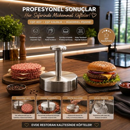 Porsima 1832 Hamburger ve Köfte Kalıbı Köfte Presi Şekillendirici Burger Press Pratik Köfte Yapma Aparatı