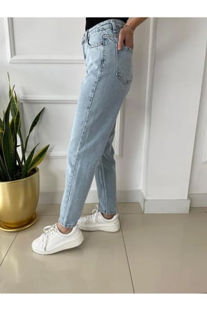 Lamina Mavi Kar Yıkama Yüksek Bel Mom Jeans Boyfriend (1 beden büyük alınız)