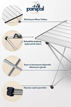 Alüminyum, Katlanabilir Kamp ve Piknik Masası, Omuz Askılı Taşıma Çantasıyla S