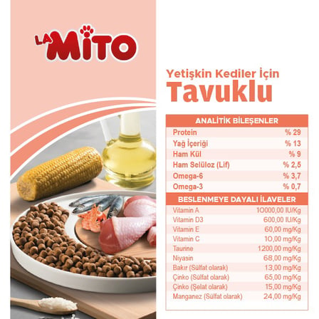 LaMito Tavuklu Yetişkin Kedi Maması 1 Kg - 10'lu Paket