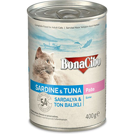 Bonacibo  Kedi Yaş Mama Sardalya ve Ton Balıklı 6 x 400 gr