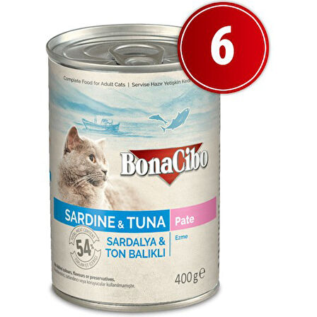 Bonacibo  Kedi Yaş Mama Sardalya ve Ton Balıklı 6 x 400 gr