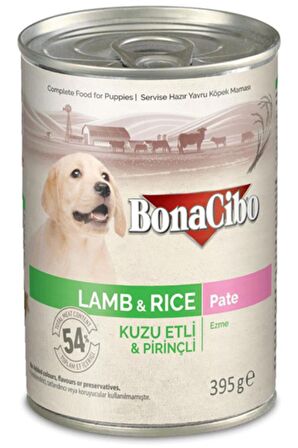 BonaCibo Pate Kuzu Etli & Pirinçli Konserve Yavru Köpek Maması 395 G  