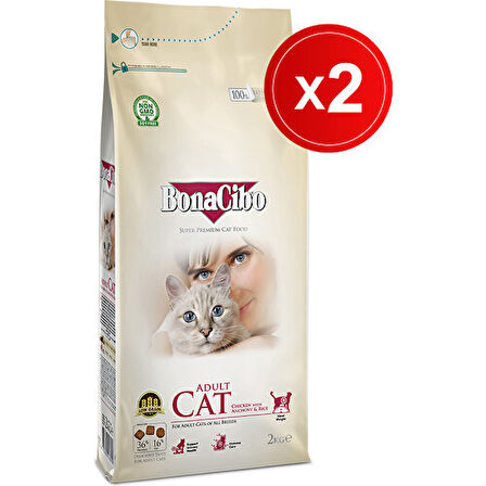 Bonacibo Adult Cat Tavuklu 2 kg x 2 Li - Tavuklu (Hamsi ve Pirinç Eşliğinde) Yetişkin Kedi Maması