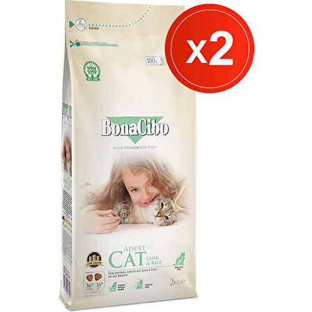 Bonacibo Adult Cat Lamb & Rice 2 kg x 2 Li - Kuzu Etli ve Pirinçli Yetişkin Kedi Maması