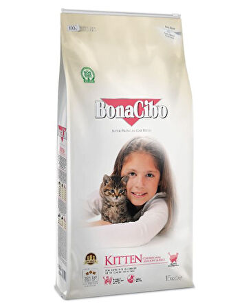 BonaCibo Kitten Tavuklu (Hamsi ve Pirinç eşliğinde) Yavru Kedi Maması 15 Kg