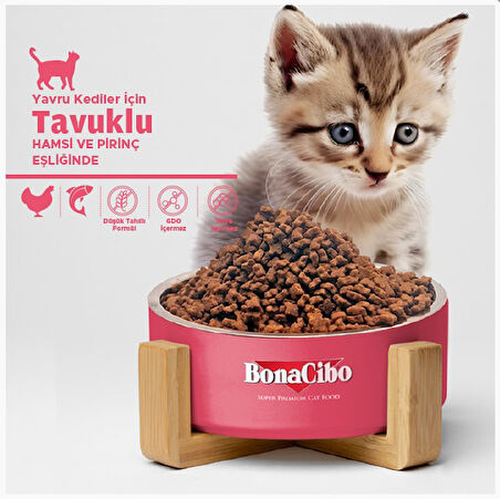 BonaCibo Kitten Tavuklu (Hamsi ve Pirinç eşliğinde) Yavru Kedi Maması 15 Kg