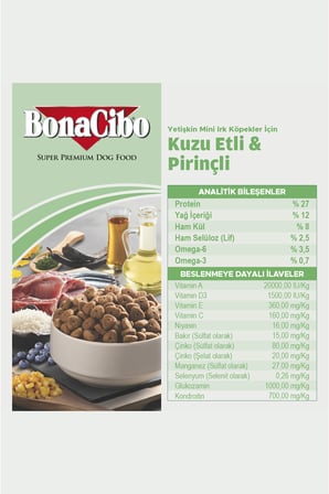 Bonacibo Mini Irk Yetişkin Kuzu Etli ve Pirinçli Köpek Kuru Maması 4 Kg