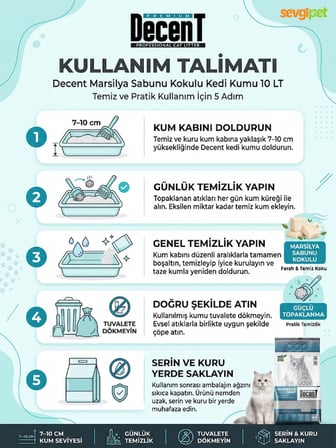Doğal Bentonit Marsilya Sabunu Kokulu, Güçlü Topaklanan ve Tozsuz Kedi Kumu 10 LT