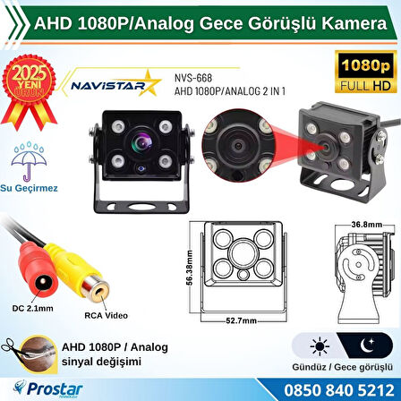AHD 1080P/Analog Orta Boy Gece Görüşlü RCA AV Soketli Kamyon Tır Otobüs Kamerası
