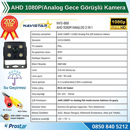AHD 1080P/Analog Orta Boy Gece Görüşlü RCA AV Soketli Kamyon Tır Otobüs Kamerası