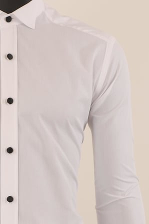 Uzun Kol Slim Fit Damatlık Beyaz Gömlek