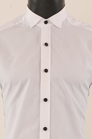 Uzun Kol Slim Fit Damatlık Beyaz Gömlek