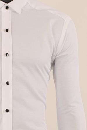 Uzun Kol Slim Fit Damatlık Beyaz Gömlek