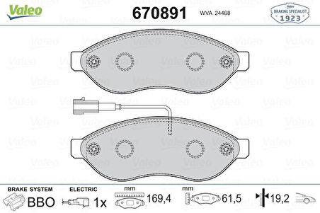 Fiat On Fren Balatası Ducato III Boxer III Jumper III 2.2hdi 2.2hdi 3.0hdi 16q / 20q 06> Karsan Jest 12> - Valeo 670891
