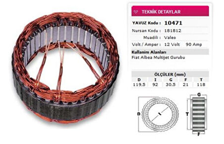 Fiat Stator Valeo Tip 12v 90a Fiat Albea Multıjet Gurubu Nursan 181812 - Yavuz 10 471