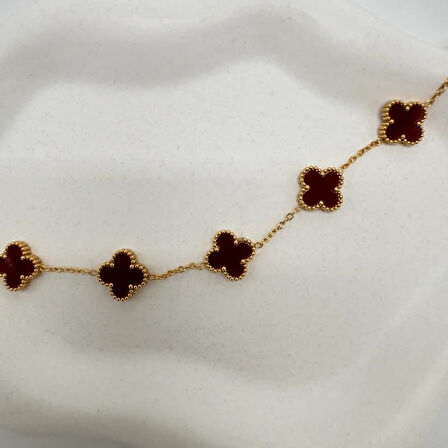 Çelik Gold Bordo Yonca Detay Trend Bileklik - Gold