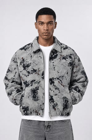 Erkek Jakarlı Oversize Bomber Ceket Gri