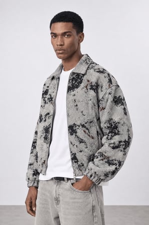 Erkek Jakarlı Oversize Bomber Ceket Gri