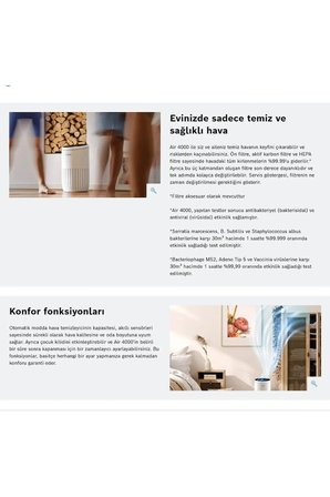 Bosch 62,5 m² Aktif Karbon ve HEPA Filtreli Evcil Hayvan Tüyü Koku Giderici Hava Temizleyici