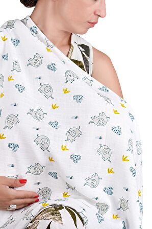 Müslin Organik 5in1 Kundak Battaniye Anne Bebek Örtüsü - 120z120