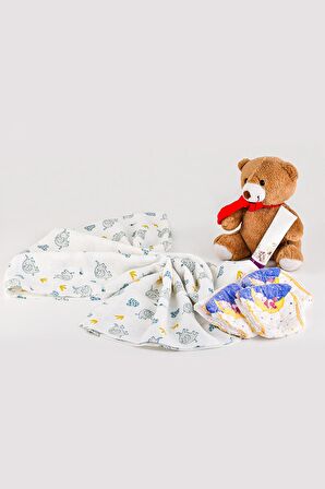 Müslin Organik 5in1 Kundak Battaniye Anne Bebek Örtüsü - 120z120