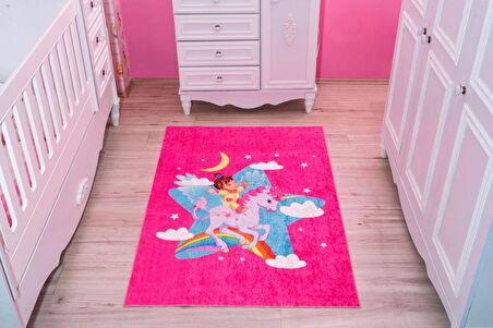 Babysale Uçan Pony Koyu Pembe Oyun Halısı 100x160 cm