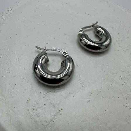 Çelik Silver Minimal Halka Küpe  - Silver
