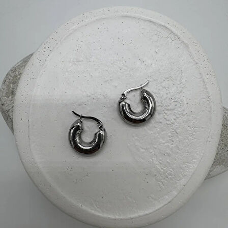 Çelik Silver Minimal Halka Küpe  - Silver
