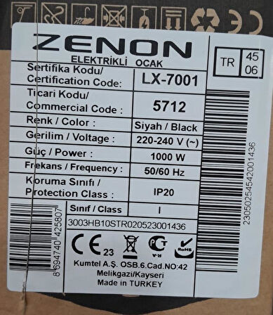 Zenon (8 ADET) 5712 1000 W 50-60HZ 2220-240V Hotplate elektirikli Ocak by kumtel LÜX SERİES 7001